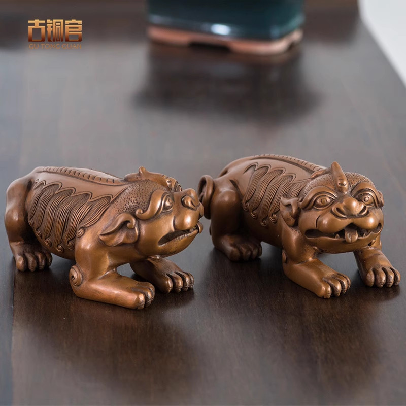 紫铜貔貅镇纸摆件 家居复古书房装饰品 文房用品办公桌压书摆设,家居饰品,装饰摆件,淘宝优惠券,粉丝福利购,淘宝优惠卷
