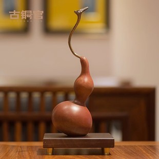 祝寿办公桌工艺品 古铜官铜葫芦摆件玄关客厅家居装 饰品摆设中式