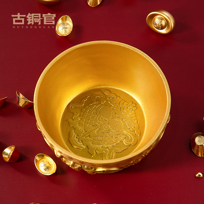 纯黄铜聚宝盆摆件存钱罐招聚高端大气铜盆财工艺礼品摆饰乔迁开