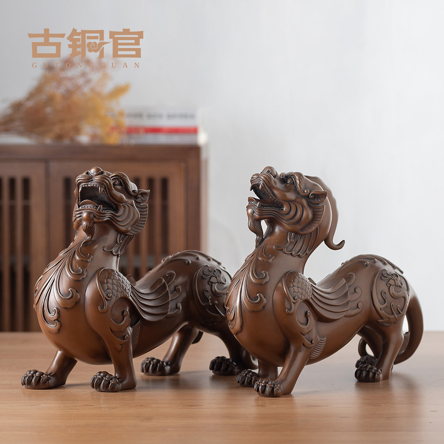 紫铜貔貅摆件一对皮丘客厅家居工艺装饰品办公室客厅电视酒柜摆设