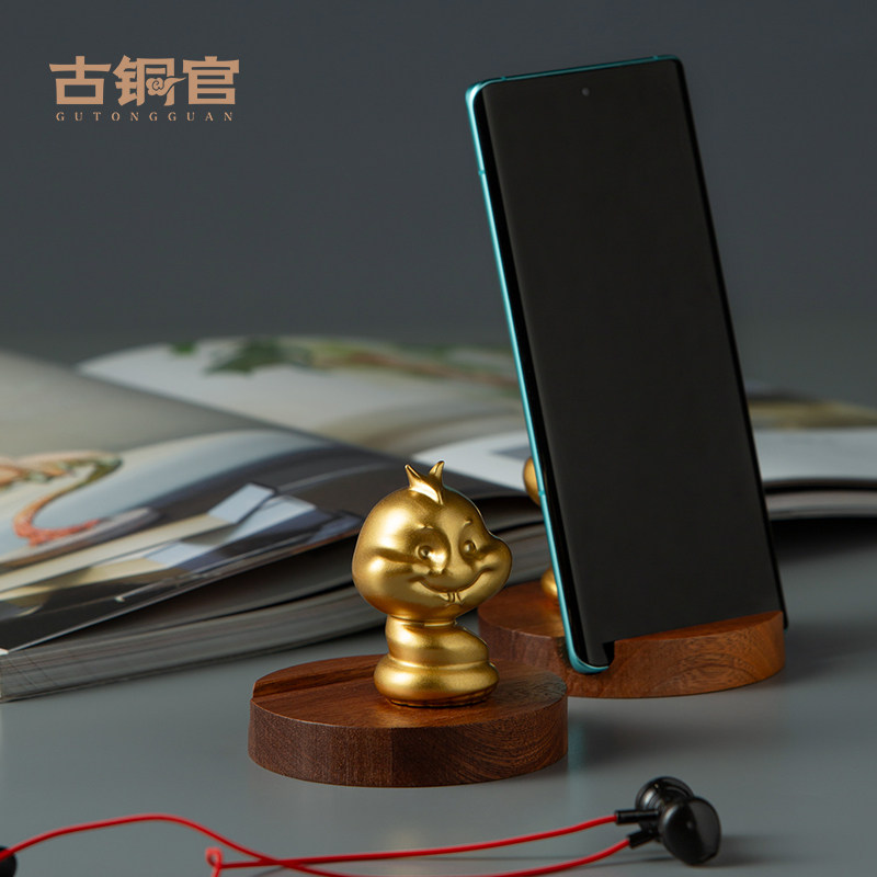 黄铜十二生肖蛇摆件沙金工艺品吉祥物工位手机支架家居客厅装饰品