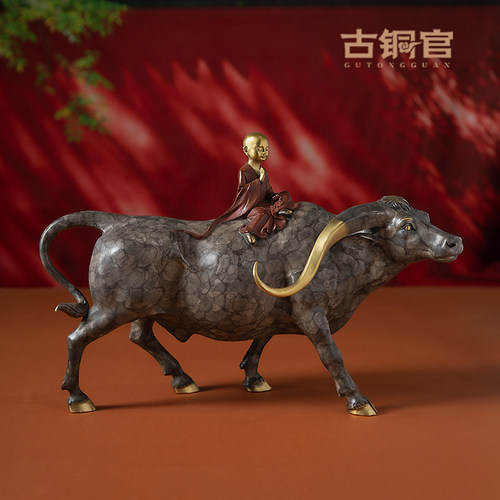 古铜官牧童骑牛摆件客厅中式