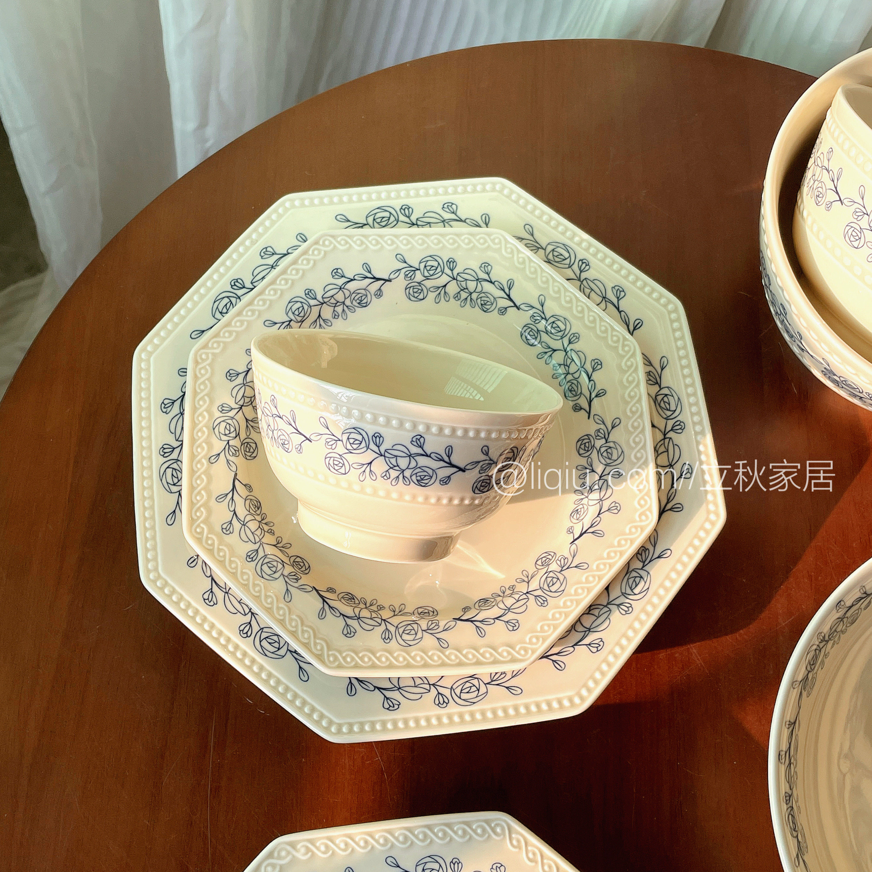 复古法式玫瑰陶瓷餐具高颜值复古釉下彩家用饭碗汤碗菜盘餐盘,餐饮具,盘,淘宝优惠券,粉丝福利购,淘宝优惠卷