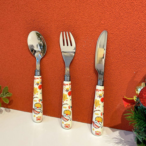 刀叉家用304不锈钢水果甜品单个ins风圣诞勺子儿童可爱叉勺