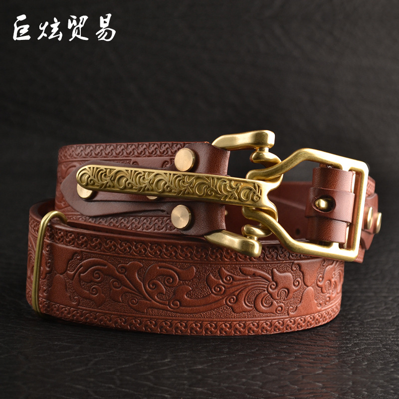 真皮腰带纯铜男士利特尔编织休闲