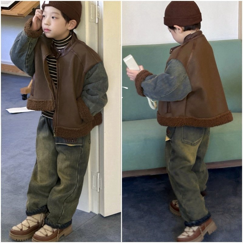 啦芙莱童装2024冬季新款韩版儿童洋气皮衣拼牛仔机车帅酷外套6557,童装/婴儿装/亲子装,普通外套,淘宝优惠券,粉丝福利购,淘宝优惠卷