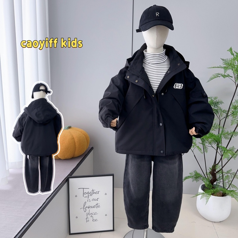 大E小e2024秋冬新款韩版男女童连帽夹棉外套儿童洋气加厚风衣8230