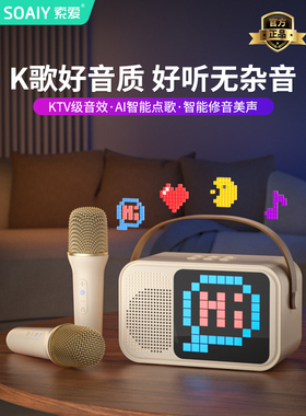 Soaiy Sk23麦克风音频集成麦克风家庭卡拉ok唱歌扬声器儿童家庭Kt