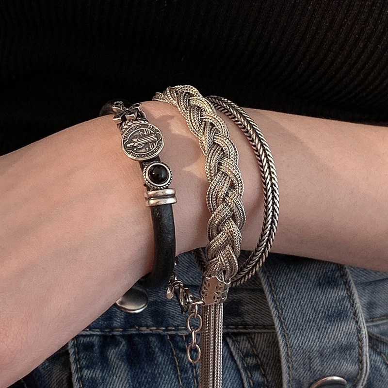 22小宝s925银编织麻花脏辫手链女ins小众设计时尚2022年新款潮