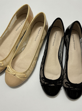 外贸原单正品MAUD FRIZON梦飞嫦女鞋镂空蕾丝牛漆皮拼接平底女鞋