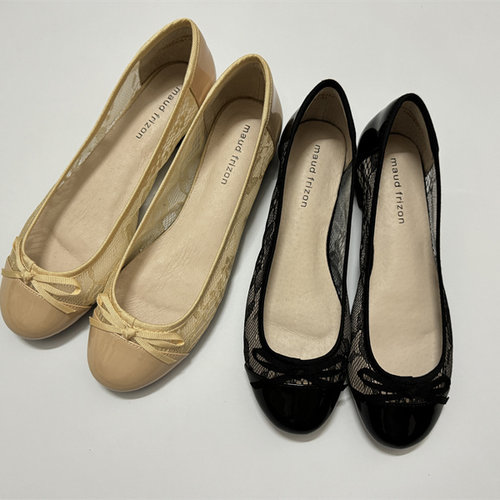 镂空蕾丝牛漆皮拼接平底女鞋