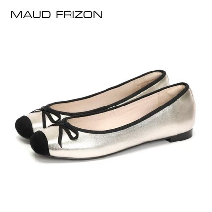 MAUD FRIZON梦飞嫦女鞋方头羊皮舒适浅口平底鞋百搭拼接撞色单鞋
