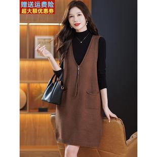 中长款马甲裙2025春秋新款针织背心连衣裙宽松显瘦洋气马夹女外搭