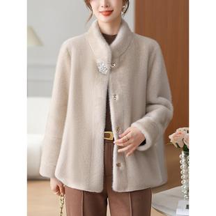 妈妈外套秋冬款2025新款彷水貂绒上衣阔太太洋气高贵冬装短款大衣