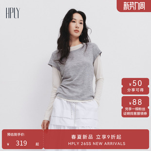 【都市漫游】HPLY荷比俪2025夏新款女假两件修身通勤长袖T恤
