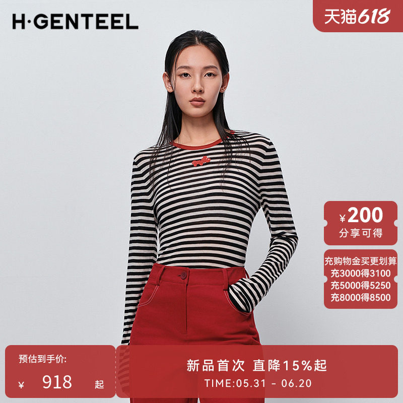 H·GENTEEL荷高2026春新款绵羊毛抽象小马亮片贴布刺绣长袖羊毛衫