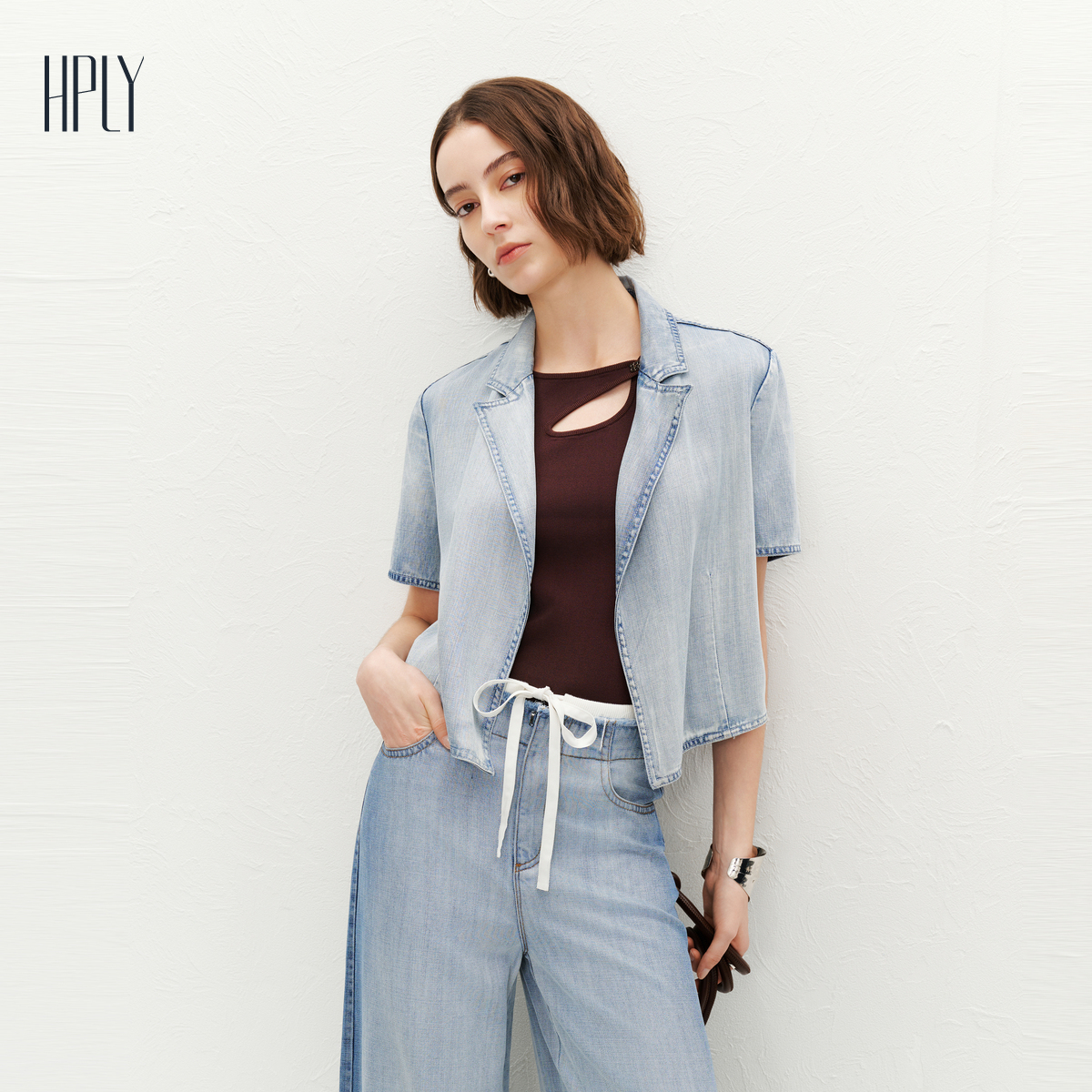 【商场同款】HPLY荷比俪夏季新款女箱型短截廓形显瘦休闲外套