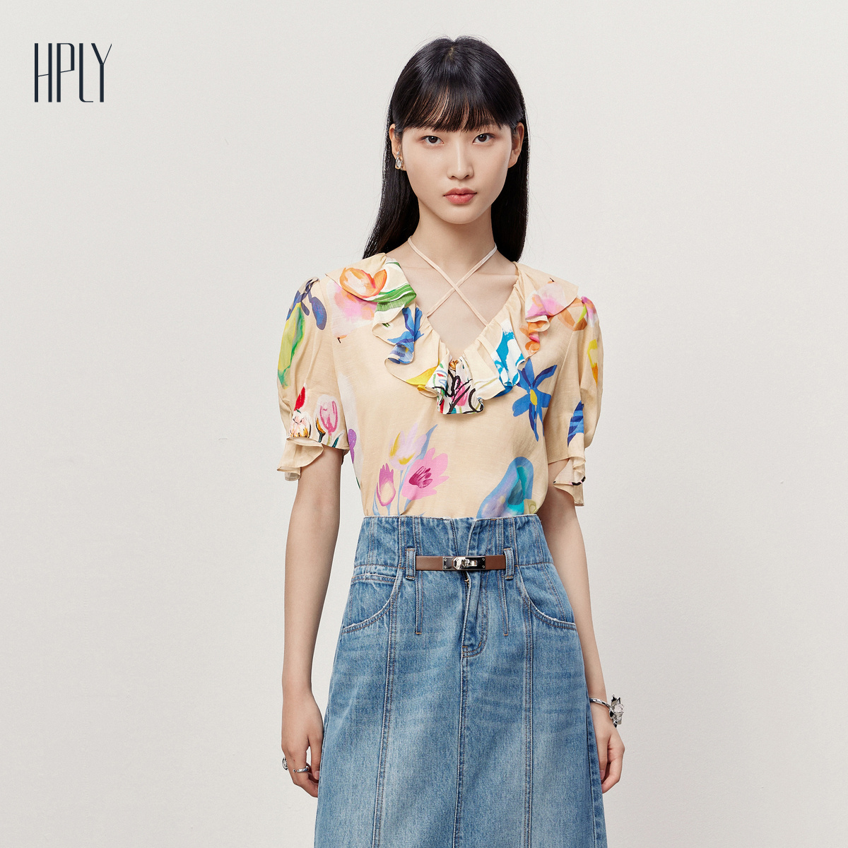 上衣HPLY商场同款印花花朵