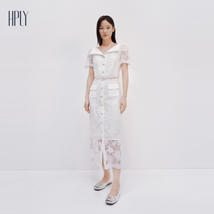 修身 女蕾丝收腰V领法式 商场同款 连衣裙 HPLY荷比俪2025夏新款