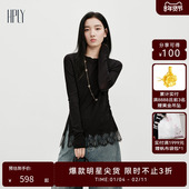 多元 款 蕾丝 HPLY荷比俪2026春新款 棉蕾丝拼接圆领修身 长袖 T恤