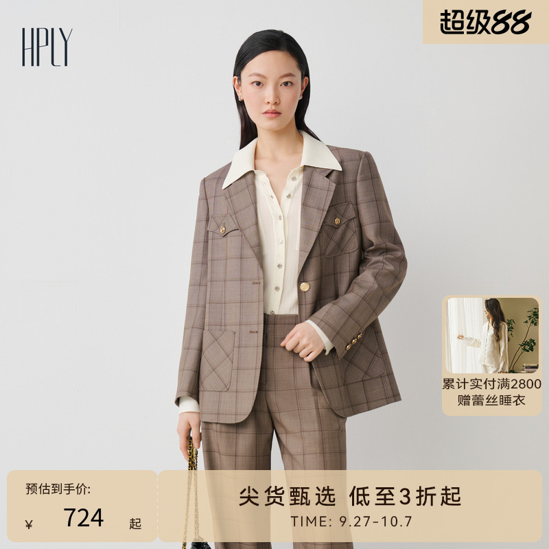 复古格纹 个性通勤 气质翻领