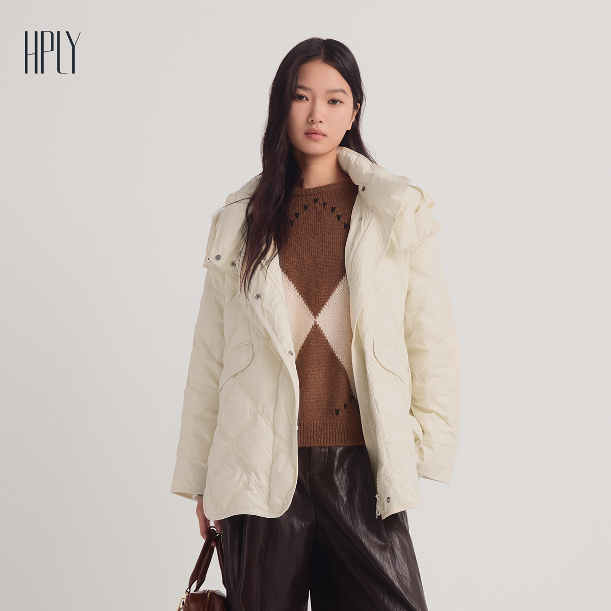 绗缝菱格 撞色拼接 时尚通勤