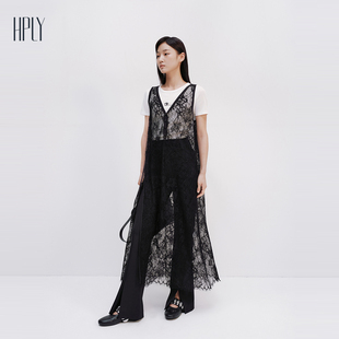 度假风连衣裙 商场同款 HPLY荷比俪2025夏新款 女蕾丝V领修身