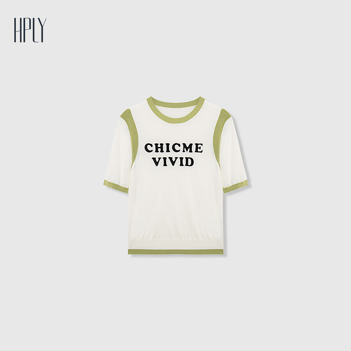 【商场同款】HPLY荷比俪女夏新品圆领简约修身通勤短袖针织衫