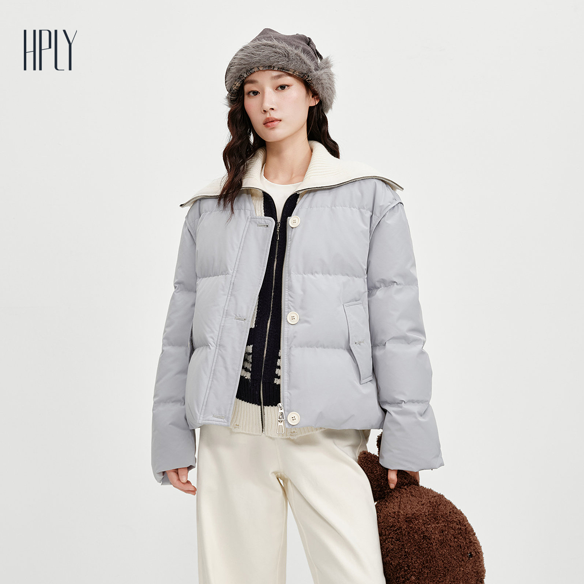 针织拼接 撞色设计 轻羽鹅绒