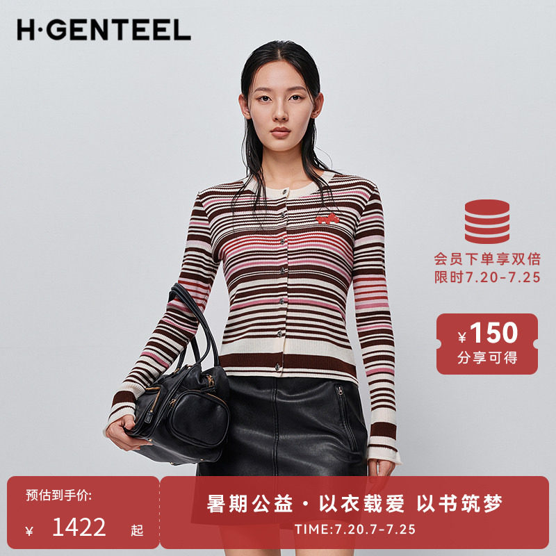 H&middot;GENTEEL荷高春新款抽象小马亮片贴布刺绣喇叭袖口毛针织衫