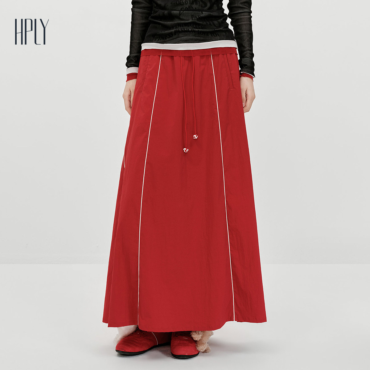 【博主同款】HPLY荷比俪2026春新款新中式松紧腰抽绳A型大摆半裙,女装/女士精品,半身裙,淘宝优惠券,粉丝福利购,淘宝优惠卷