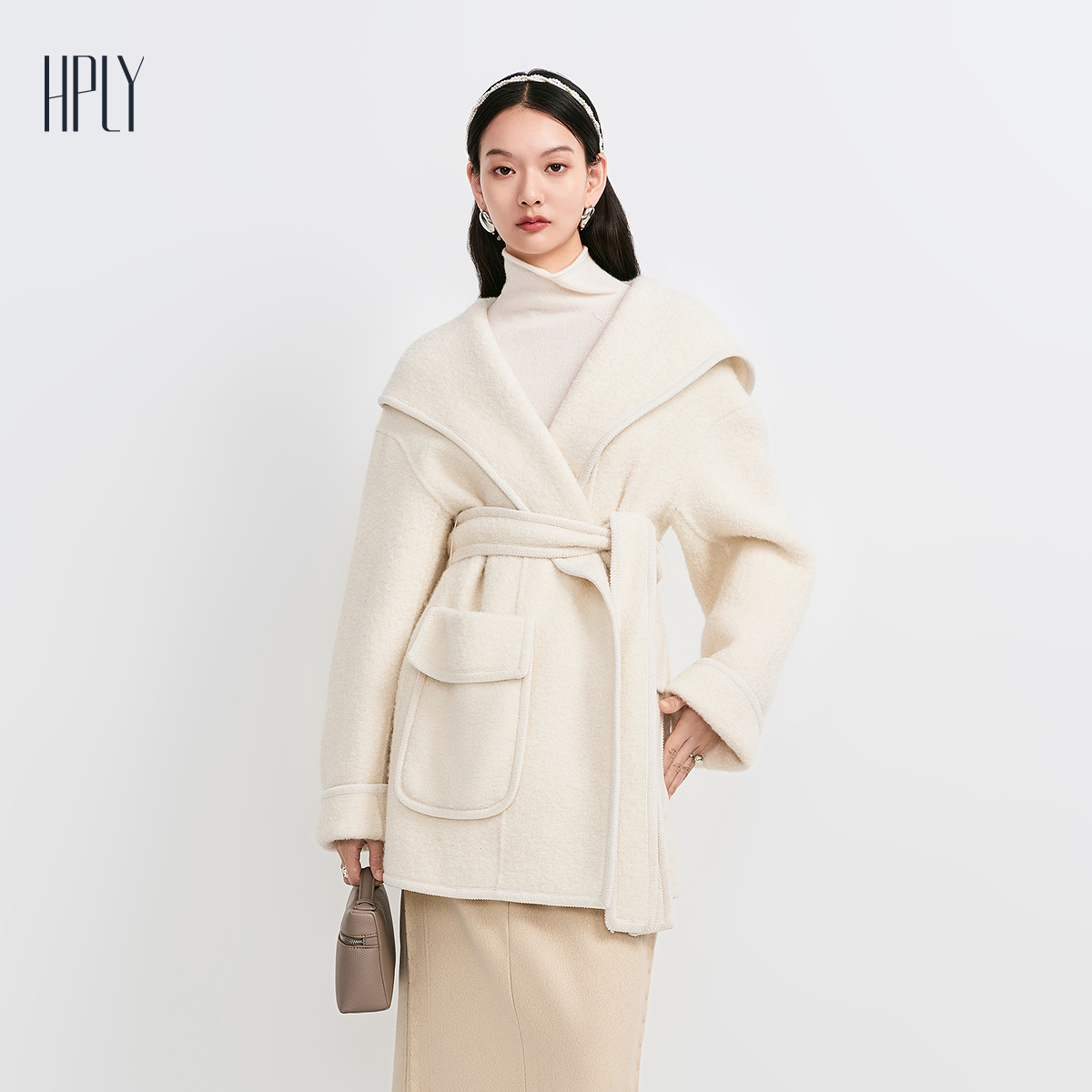 慵懒连帽 收腰系带 圈圈绒感