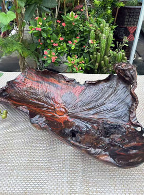 大红酸枝黑飘红整木雕荷叶盘47×29×17交趾黄檀红木果盘工艺实拍