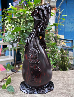 老挝大红酸枝钱袋摆件交趾黄檀人种袋红木整木实木送礼收藏摆件