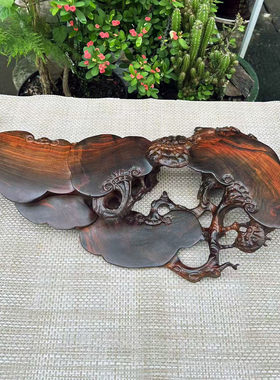 大红酸枝黑飘红整木雕平台56×26×8交趾黄檀红木底座工艺礼品