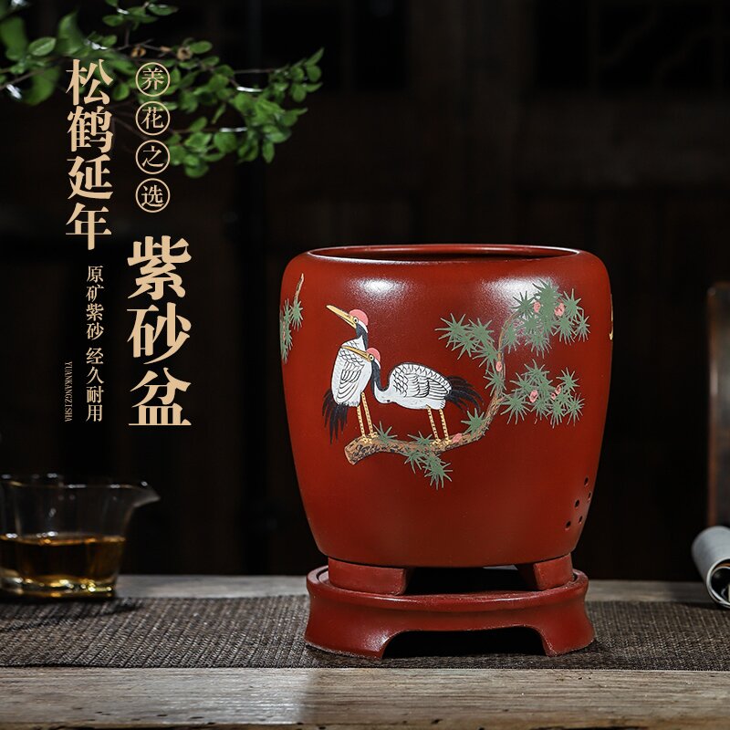 紫砂中国风工厂直销圆盆兰花盆