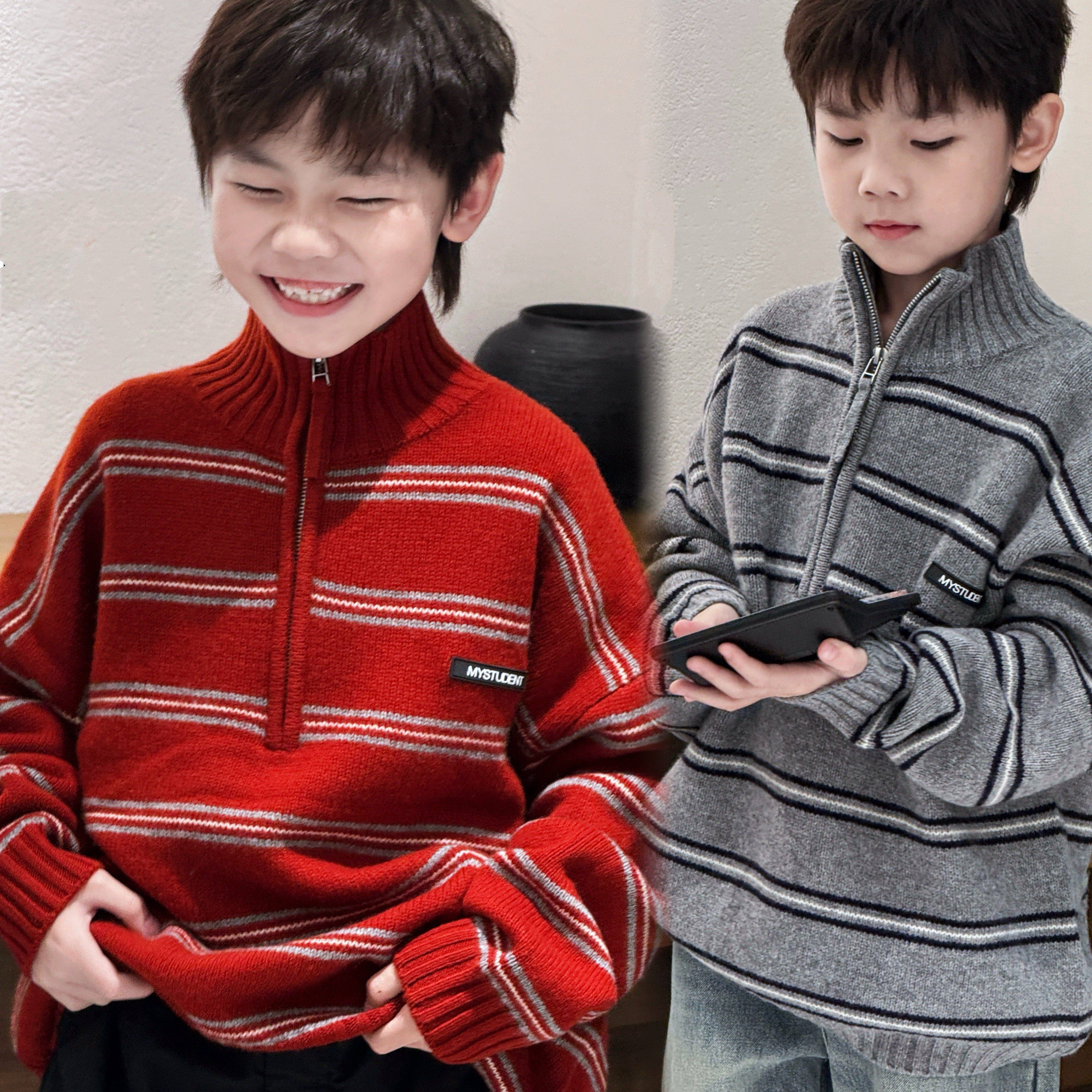 童装儿童时尚毛衣2025新款洋气秋冬装半拉链羊毛衫男女童新年衣服