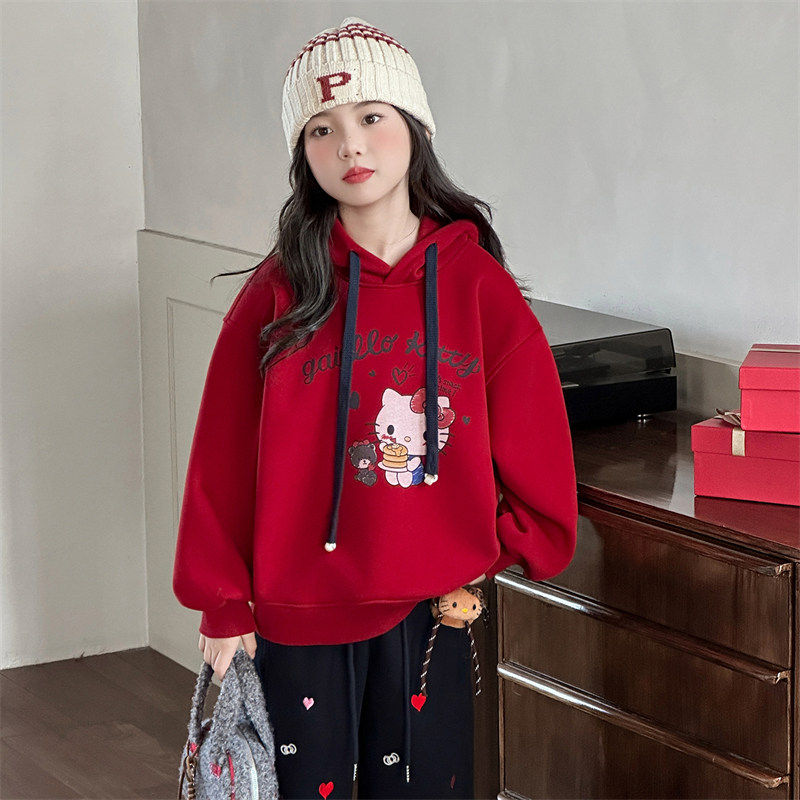 女童加绒连帽卫衣2025秋冬新款卡通KT猫加厚保暖年服帽衫上衣大童,童装/婴儿装/亲子装,套装,淘宝优惠券,粉丝福利购,淘宝优惠卷