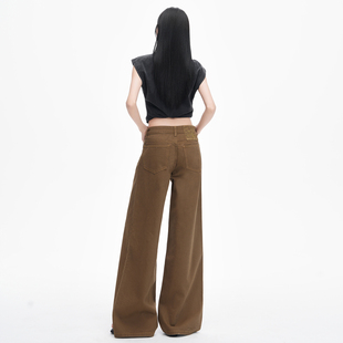 复古百搭宽松垂感拖地裤 美式 新款 女2026春季 摩卡棕中腰阔腿牛仔裤