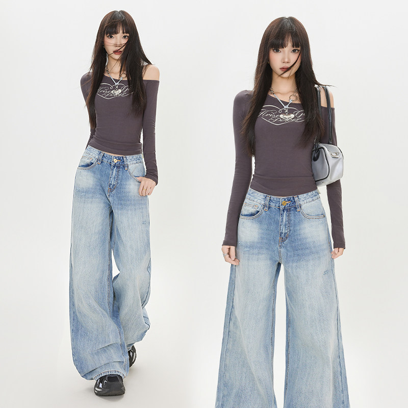 2025秋季新款韩系时尚破洞阔腿裤女设计感百搭宽松显瘦牛仔长裤,女装/女士精品,休闲裤,淘宝优惠券,粉丝福利购,淘宝优惠卷