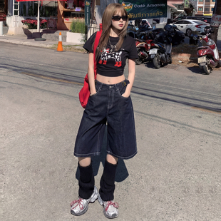 女 复古｜可调节腰头设计｜宽松直筒五分牛仔裤 mali 玛莉&美式