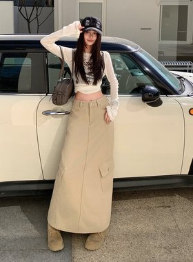 mali 玛莉&2026年新款｜美式复古｜后开叉｜中长款工装牛仔半身裙