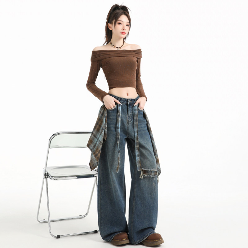 设计感屁帘阔腿牛仔裤女2025秋季新款高腰宽松显瘦破洞百搭拖地裤,女装/女士精品,休闲裤,淘宝优惠券,粉丝福利购,淘宝优惠卷