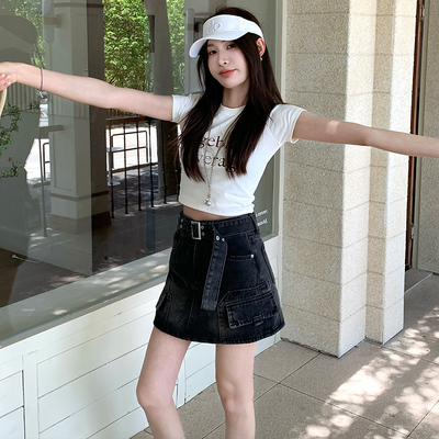 Mike&黑色牛仔短裙裤女2026春夏新款包臀A字工装设计感辣妹裙裤