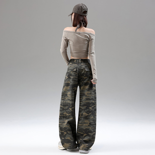 迷彩灰色工装裤女款2026年春秋高腰宽松直筒垂感休闲运动阔腿卫裤