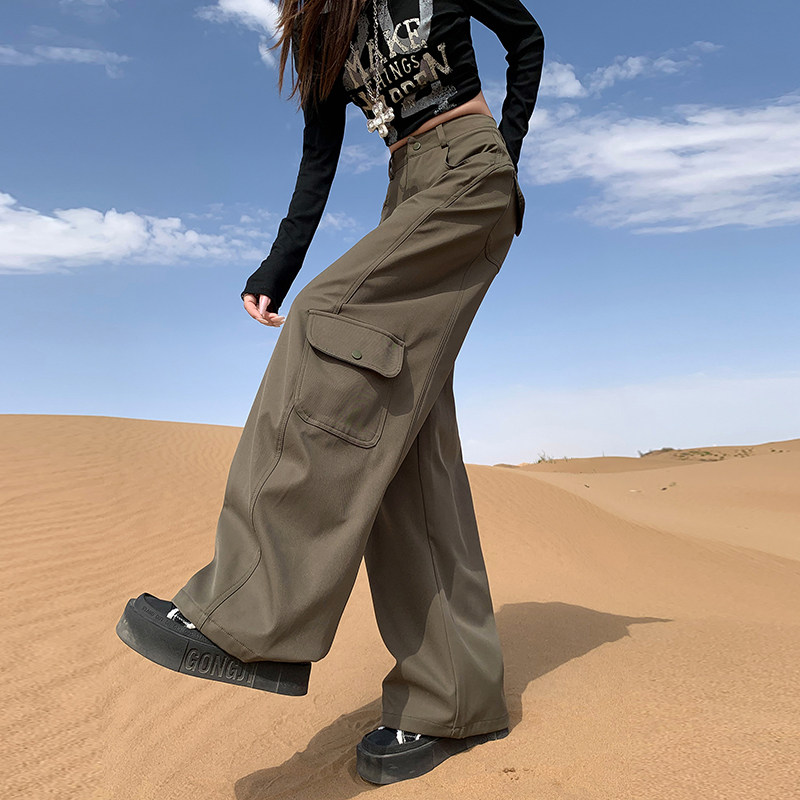 厚料设计感美式复古辣妹弯刀裤秋冬百搭显瘦多口袋阔腿工装休闲裤,女装/女士精品,休闲裤,淘宝优惠券,粉丝福利购,淘宝优惠卷