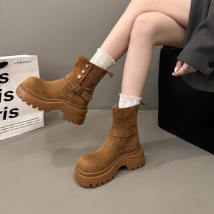 厚底马丁靴女2025新款 复古英伦风短靴两穿机车靴粗跟瘦瘦靴子 秋季