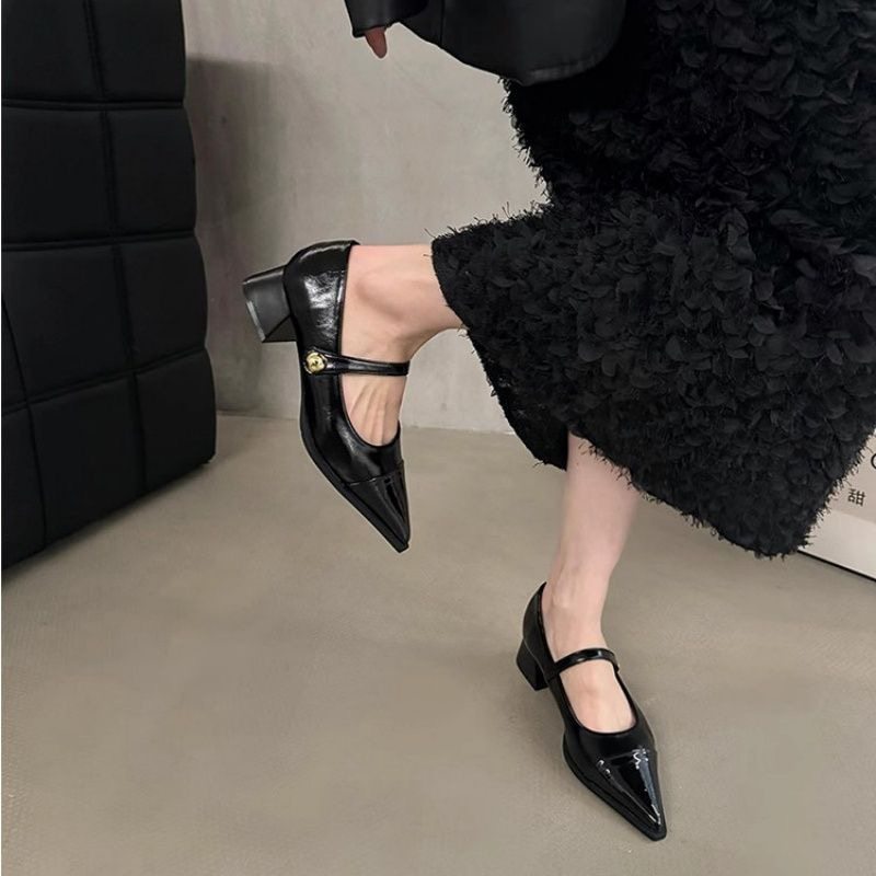 尖头小皮鞋女2025新款春季粗跟低跟高跟鞋复古法式气质玛丽珍单鞋,女鞋,浅口单鞋,淘宝优惠券,粉丝福利购,淘宝优惠卷