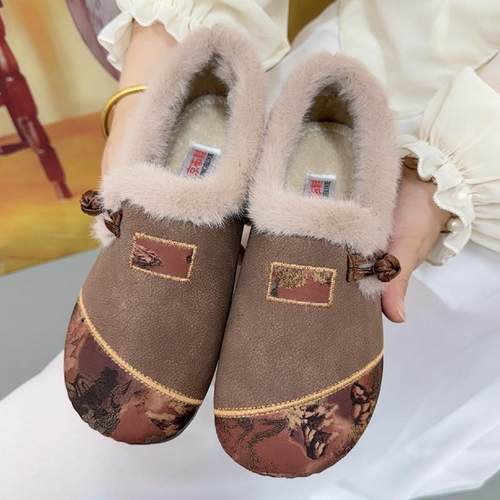 加绒保暖百搭国风软底舒适妈妈鞋