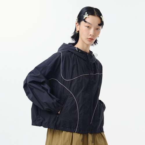 线条拼接、弧形分割、单开拉链